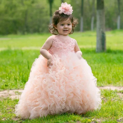 Ellies/свадебное платье принцессы для девочек; пышное платье из тюля с оборками; многоярусные вечерние Детские бальные платья; платье для первого причастия с бантом со стразами - Цвет: Fresh pink