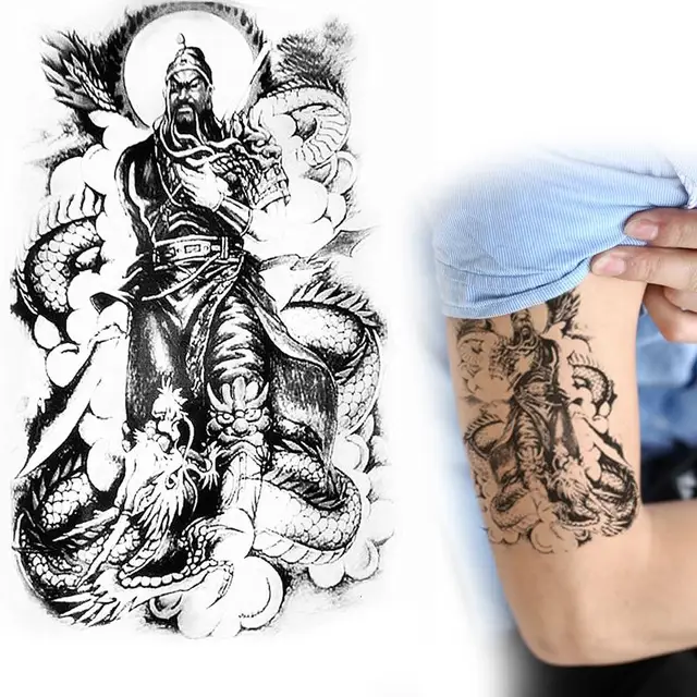 China Ancient Hero Fly Dragon Guan Gong Yu Warrior God Statue Temporary Tattoo Arm Wrist China Ancient Hero Fly Dragon Guan Gong Yu Warrior God Statue Temporary Tattoo Arm Wrist