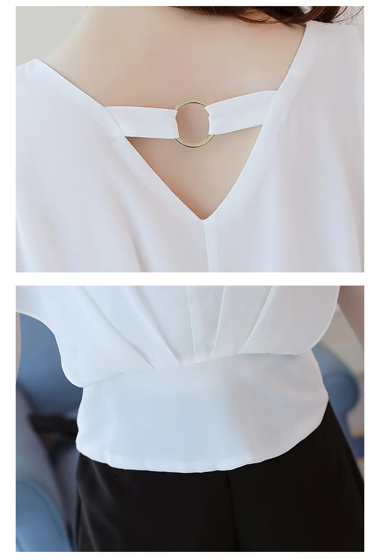 Корейская модная одежда топы женские белая рубашка короткие блуза оборки горошек v-образным вырезом рубашки шифоновая блуза 3097 50