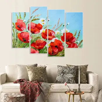 

Laeacco Abstract Blooming Flower Wall Art 4 Panel Garden Posters and Prints Canvas Painting Nordic Home Living Room Decoration