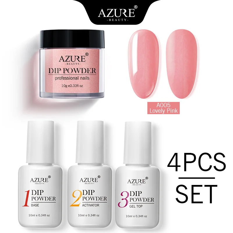 Azure Beauty 4Pcs/Lot Dipping Powder Base Nail Coat Set Shiny Glitter Dip Powder Gradient Color Powder Kits Top Gel Activator - Цвет: 5