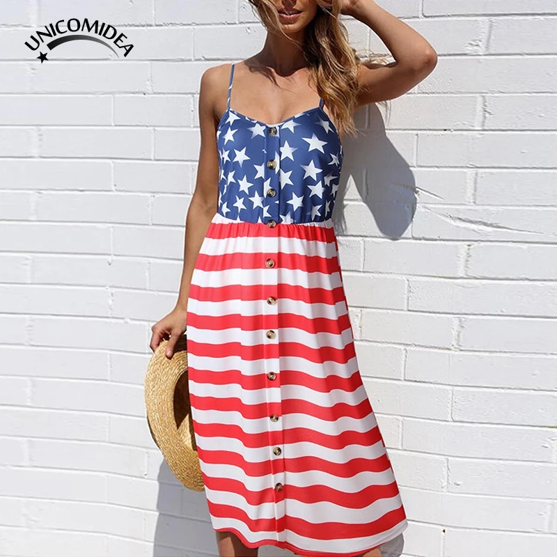 2018 Sexy Womens Sleeveless Slim Fitting Dress USA American Flag Strips ...