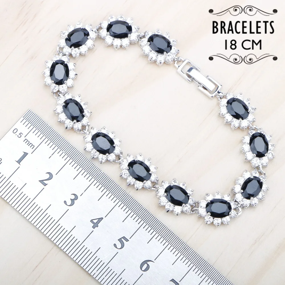 Серебро 925 ювелирные изделия браслет для женщин черный циркон белый CZ камни 20 см цветок браслеты подарок Ювелирная коробка