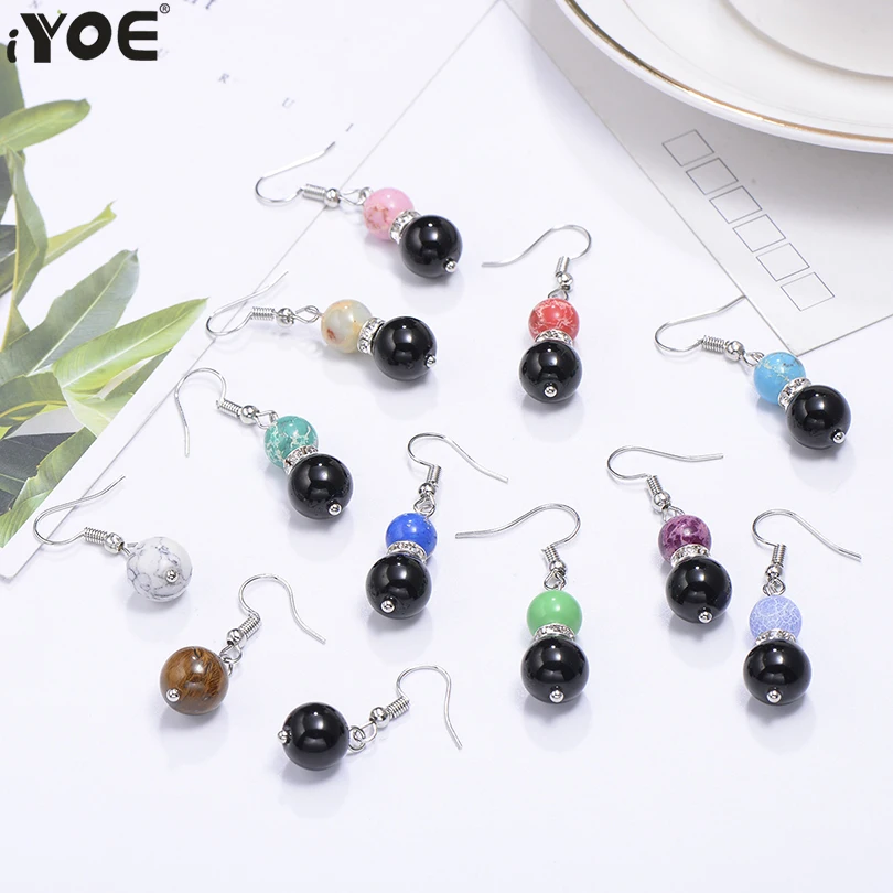 

IYOE 2019 New Natural Stone Beads Drop Earrings For Women Girls Colorful Tiger Eye Crystal Dangle Earring Female Gift Jewelry