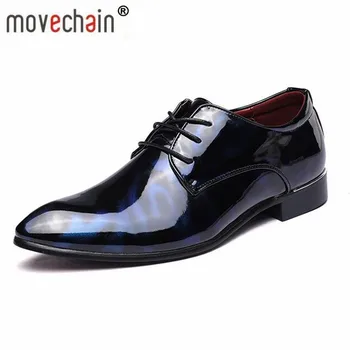 

Movechain Vintage Design Men's Fashion Print Patent Leather Business Dress Shoes Mens Casual Lace-Up Flats Plus Sizes EUR 38-48