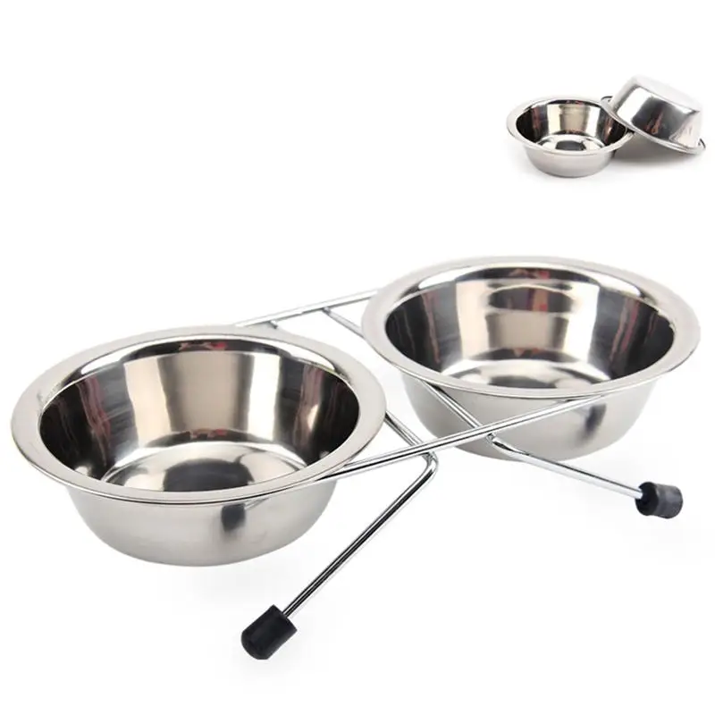 

Pet Feeder For Dog Cat Stainless Steel Food And Water Bowls With Antiskid Iron Stand Pet Products