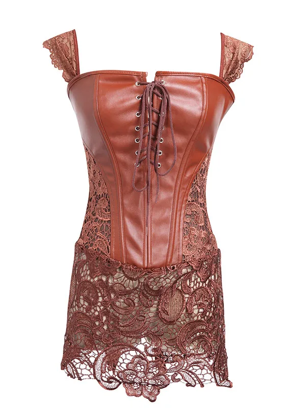 Leather Corset Bondage Cinta Modeladora Lace Corset Dress Corpete Gothic Clothing Latex Corset Steampunk Clothing Plus Size 6XL (7)
