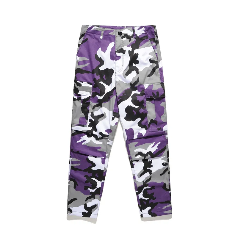 Мужские повседневные брюки с карманами, 7 цветов, камуфляжные грузовые штаны, мешковатые, тактические брюки, хлопковые модные спортивные штаны - Цвет: Фиолетовый