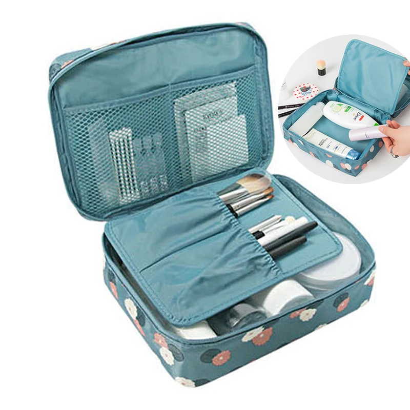 

Travel Floral Casual Cosmetic Bag Lazy Zipper Make Up Function Makeup Case Organizer Storage Pouch Toiletry Beauty Wash Kit Bags
