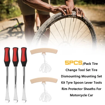 

5pcs Set Tire Change Tool Set Tire Dismounting Mounting Set Kit Tyre Spoon Lever Tools Rim Protector Sheaths For Motorcycle Car