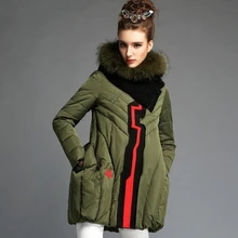 army green black 2015 autumn winter coat new European American fashion loose solid luxury fur collar hooded down jacket D3857