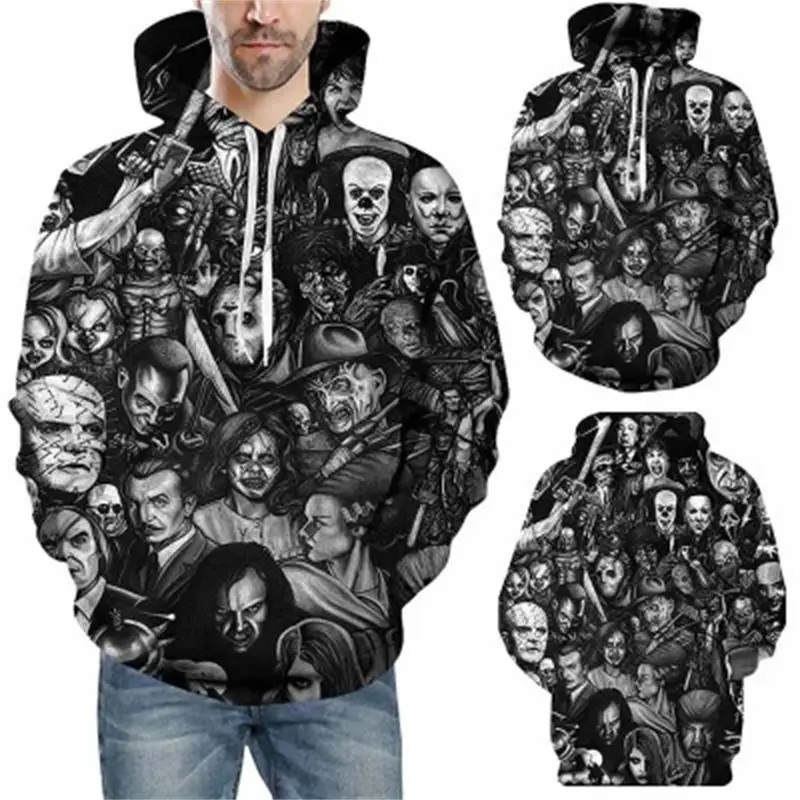 Skup Mężczyźni klaun z horroru jesień sznurkiem 3D bluzy z nadrukiem mężczyźni kobiety bluzy z kapturem dla par 3D drukuj bluzy z kapturem swetry na co dzień Streetwear topy
