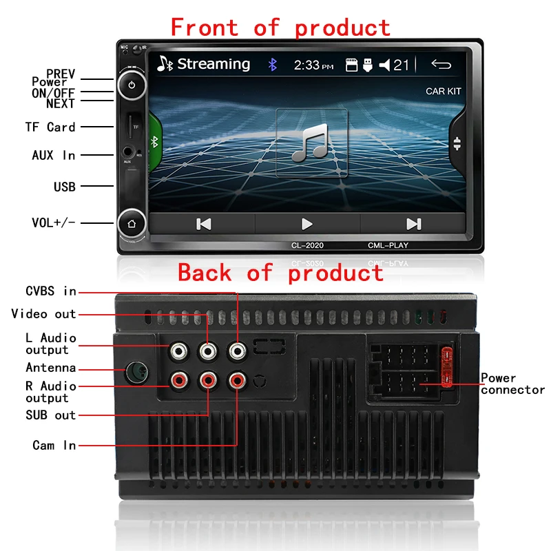 Caroad 2 Din автомагнитола " HD сенсорный экран плеер MP5 SD/FM/MP4/USB/AUX/Bluetooth автомобильный аудио для камеры заднего вида пульт дистанционного управления