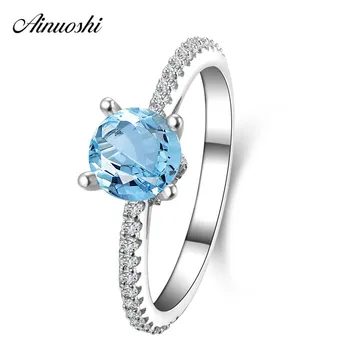 

AINUOSHI 1ct Round Cut Natural Blue Topaz Ring Row Drill 925 Silver Gemstone Ring Women Wedding Engagement Party Jewelry Gift