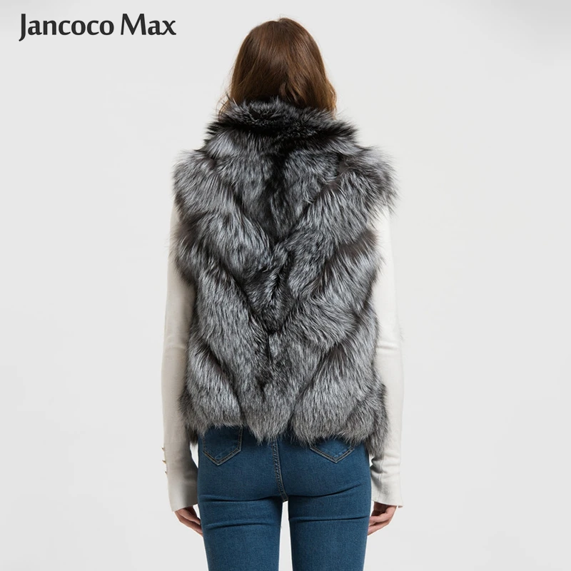 Женский жилет с лисьим мехом Jancoco Max зимний воротником мандарин S1708 2019|real fur vest|real
