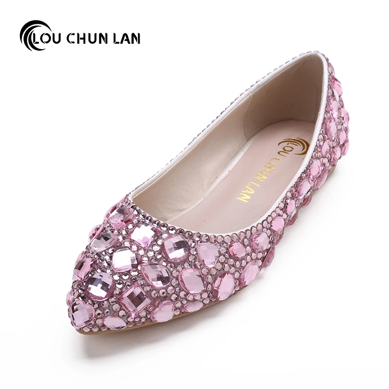 Shoes Women's Shoes Flats Pink Wedding Shoes Pointed Toe Full Rhinestone shoes handmade Bride Shoes bridesmaid fashion shoes