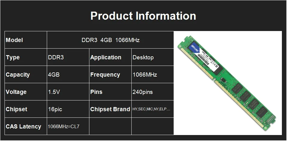 Binful DDR3 4 Гб 1066 МГц PC3-8500 оперативной памяти 240pin совместим с настольным компьютером