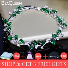 BeaQueen Lovely Oval Round Cubic Zircon Crystal Silver Color Royal Jewellry Green CZ Stone Tennis Bracelets for Women B015