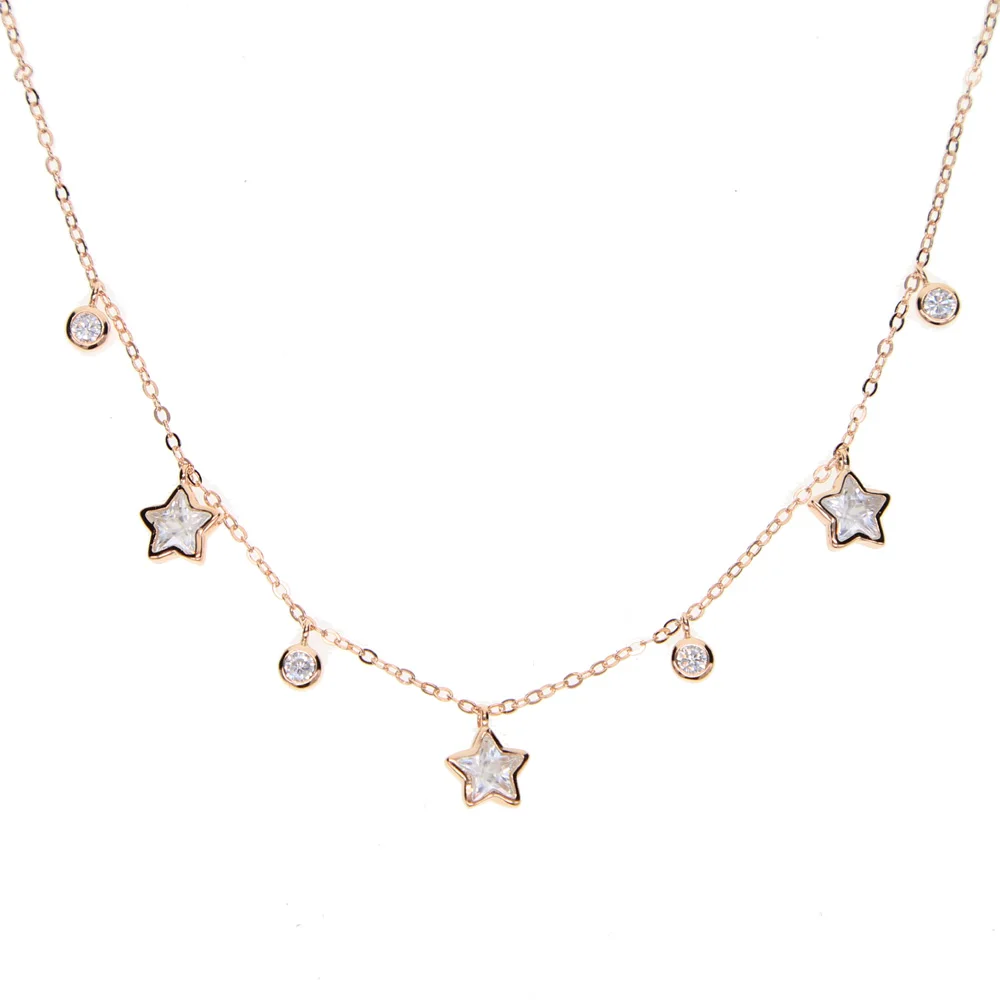 Короткое ожерелье Настоящее 925 Серебряное кольцо в форме капли с фианитами Очаровательная подвеска в форме звезды ожерелье для женщин свадебный подарок колье на шею