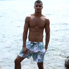 Летние пляжные шорты с зелеными листьями и белым кокосовым деревом, шорты для отдыха, мужские плавки, купальный костюм sunga, пляжные шорты для серфинга