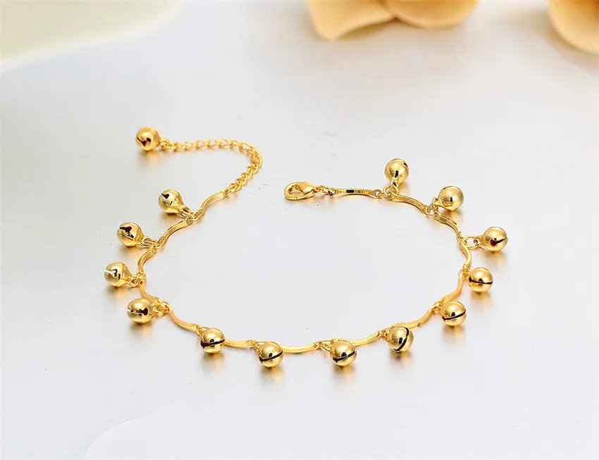 New  Yellow Gold Color Bead Bells Charms Chain Friendship Ankle bracelet Anklet For Womens Girls Summer Beach Foot Jewelry