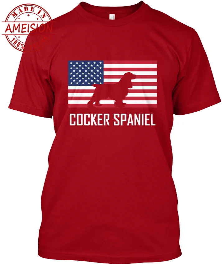 Кокер спаниель американский флаг мужские популярные Tagless футболка