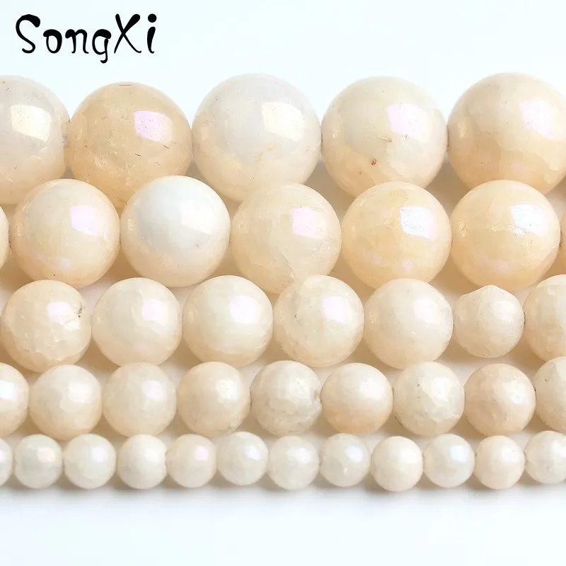 Wholesale Yellow Electroplated Stone Round Loose Beads for Jewelry Making 4 6 8 10 12mm Diy Bead Bracelet Necklace Beadwork 15'' |
