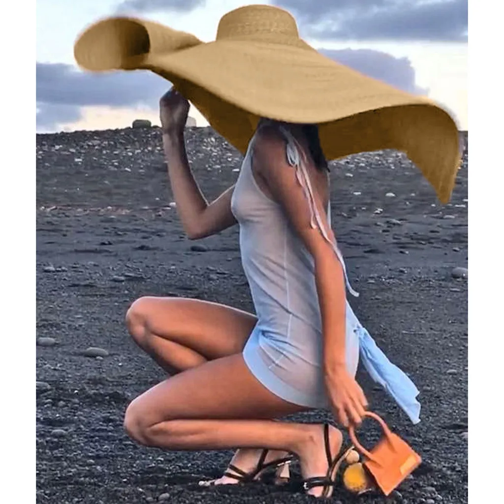Женская модная большая пляжная шляпа от солнца с защитой от ультрафиолета, складная соломенная Кепка, негабаритный складной солнцезащитный козырек, Пляжная соломенная Кепка 30