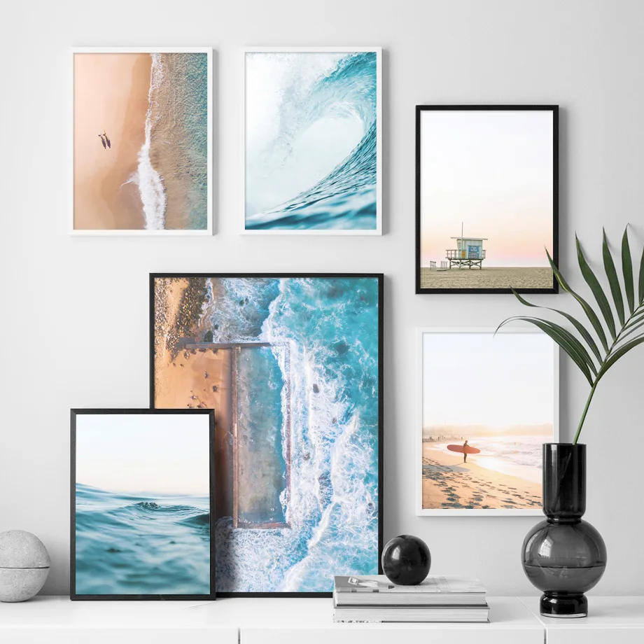 

Blue Sea Wave Beach Sky Landscape Wall Art Print Canvas Painting Nordic Canvas Posters And Prints Wall Pictures For Living Room
