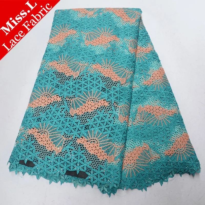 

Latest Design African Cord Lace Fabric With Beads Guipure Lace Embroidered African Water Soluble Lace Fabric With High Quality