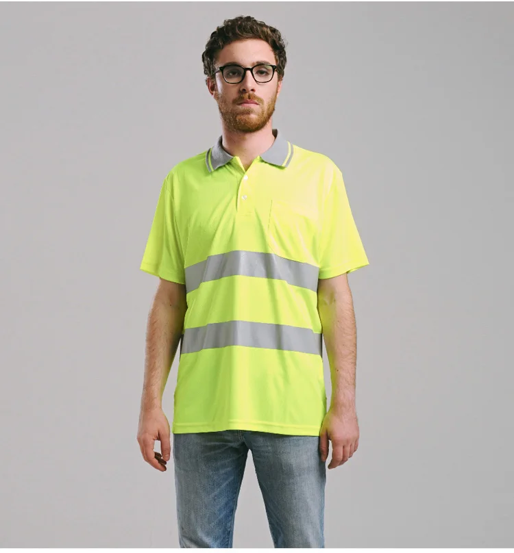 Tons de Manga Camisa com Listras Refletivas de Segurança Dois Curta Camisa Reflexivo Workwear Construção oi Vis 5 Dois Tons de Manga Curta Camisa Com
