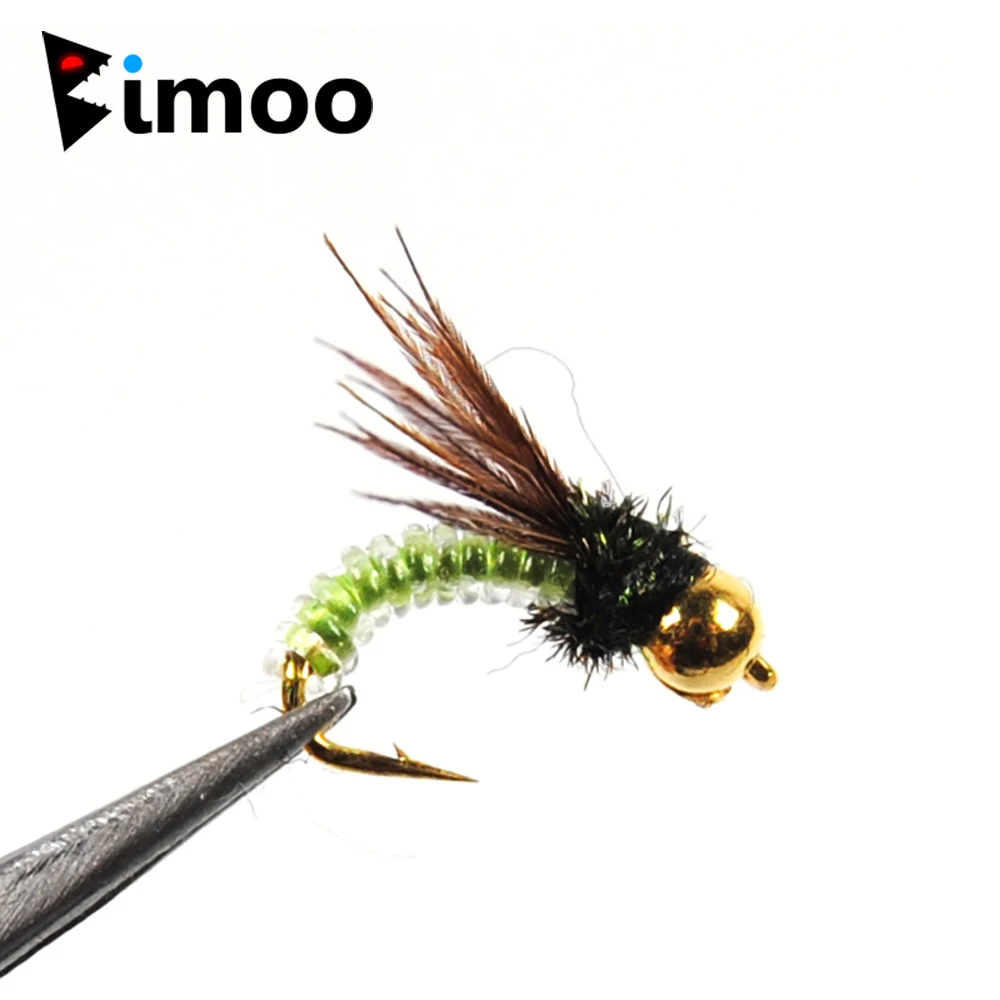 Bimoo 10 шт./упак. рыболовные крючки Beadhead PM Caddis #14 Nymph для сухой рыбалки в виде мухи
