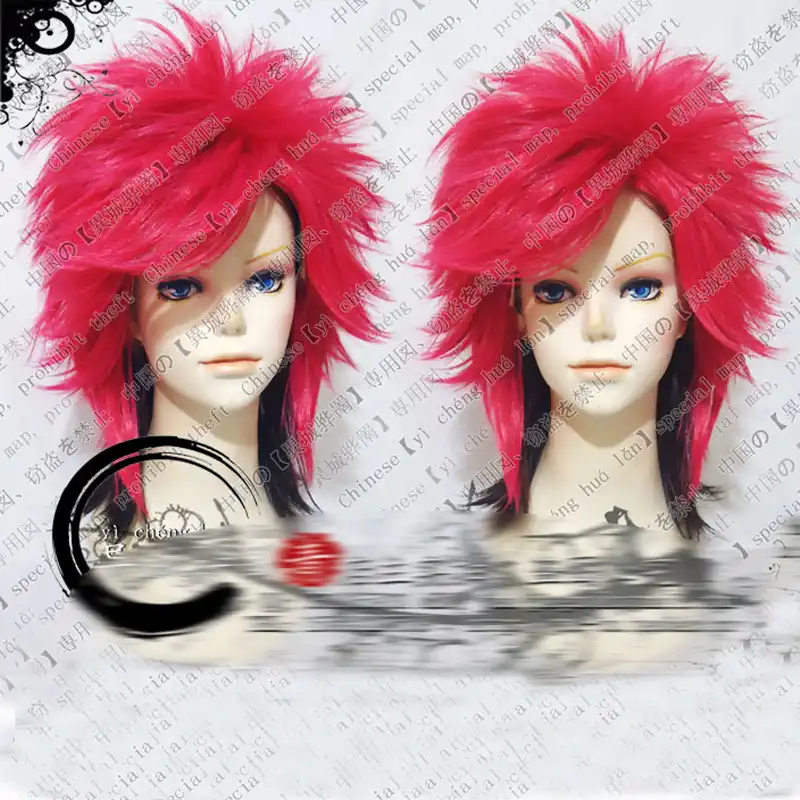 Matsumoto Hideto X Japan Hide 45cm Black And Rose Red Mix Short Fluffy Layered Cosplay Costume Wigs Wig Cap Aliexpress