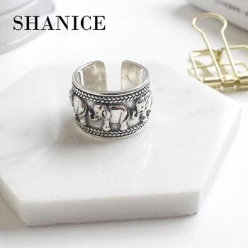 

SHANICE Do the Old 925 Sterling Silver Ring Opening Cute Elephant Totem Ring Punk Style Vintage Silver Jewelry Bijoux Femme