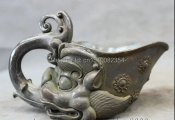 

Chinese Refined Pure Bronze Copper Buddhist FengShui Lion Head Statue Wine Cup