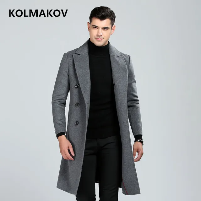 2018 New big mens winter coat wool coats jackets long double faced Men