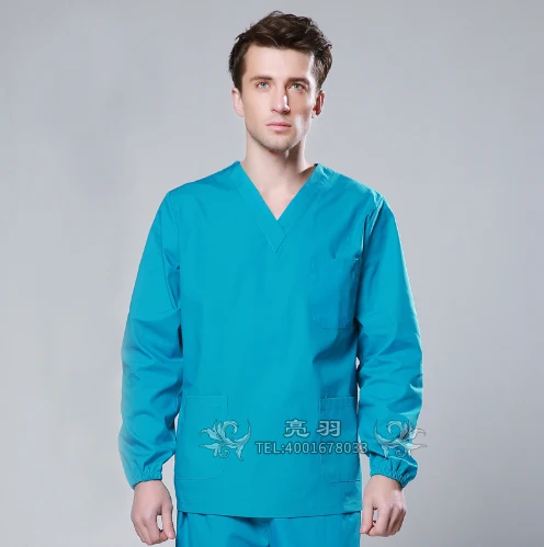 Бренд LEHNO Весенняя Мужская медицинская одежда наборы скрабов с длинными рукавами женская медицинская Униформа женские костюмы медсестры топ+ брюки - Цвет: Men Blue