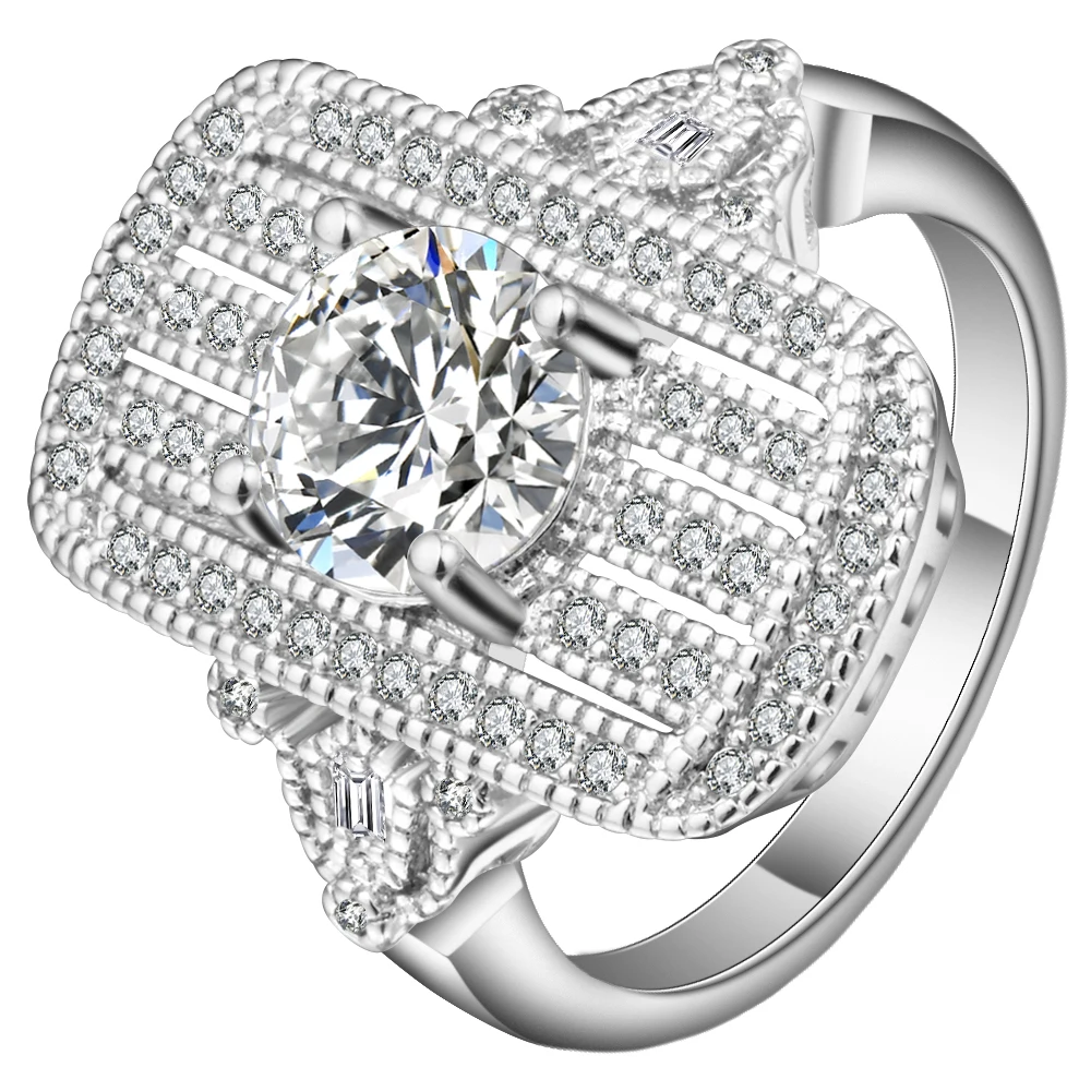 Download Shining Micro Pave Zircon Stone Rings Jewelry Silver Color Exaggerated CZ Geometric Design Big ...
