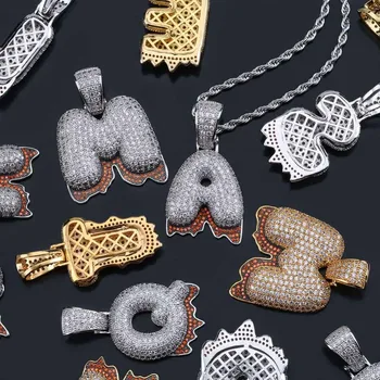 

A-Z Letters Name Red Drip Bubble Letters Necklaces & Pendant Hip Hop Men Women Gold Silver Color Cubic Zircon Letter Charms Gift