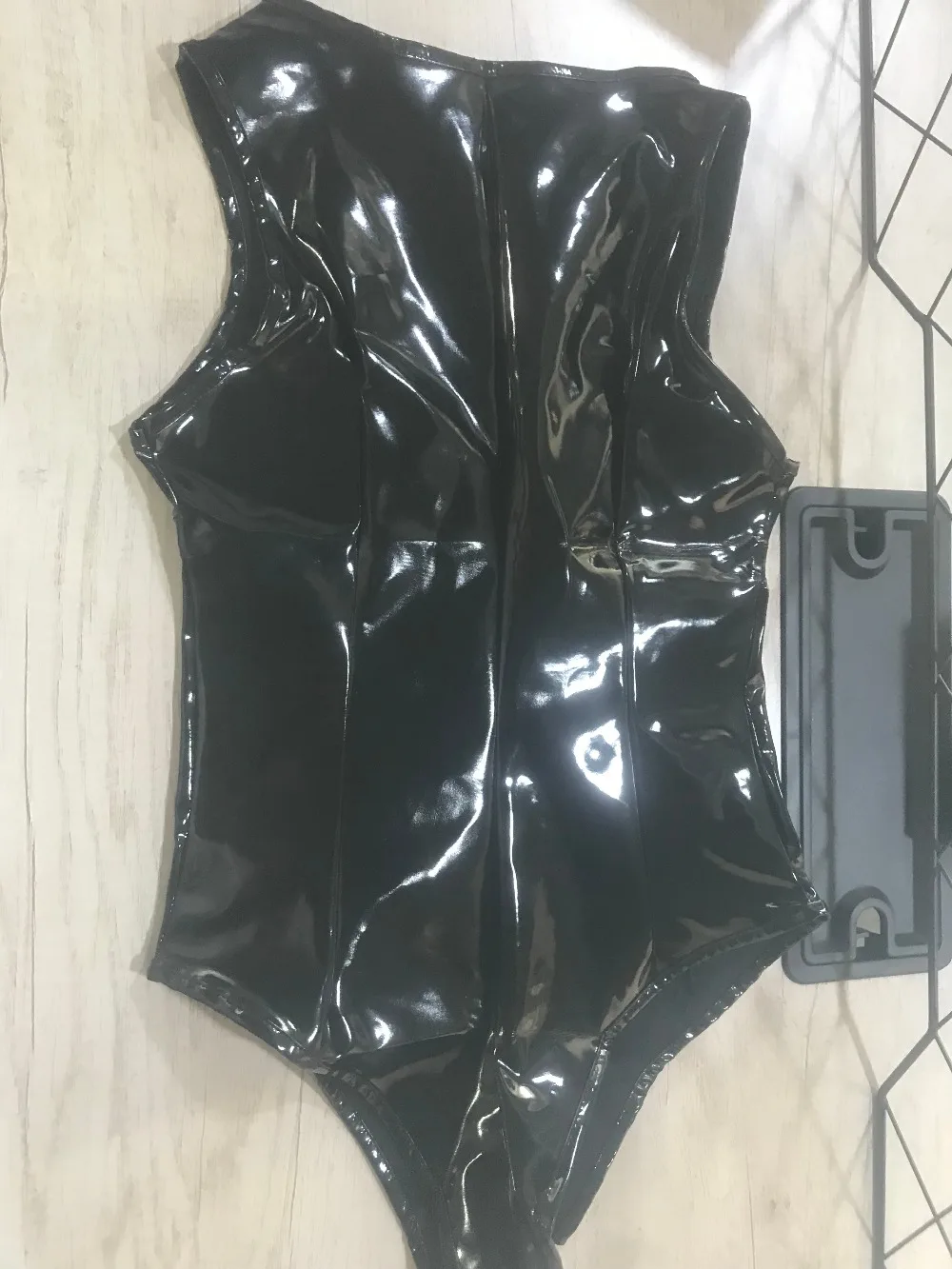 Латекс молния Wetlook боди Готический искусственная кожа Боди без рукавов Фетиш ПВХ Тедди белье эротическая Клубная одежда комбинезон в стиле фетиш