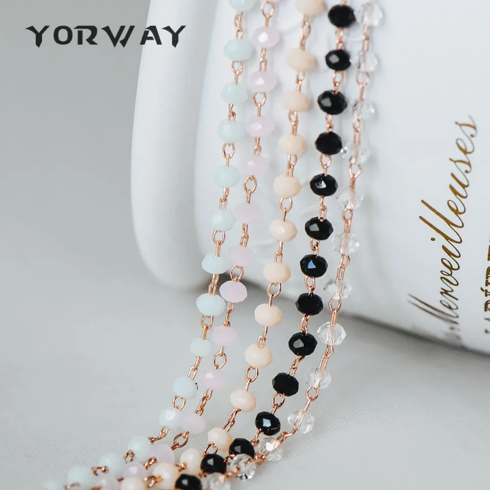 

1 Meter, Rose Gold Crystal Bead Chains 3mm, Tiny Glass Rondelle Beaded Chain, Jewelry Making Supplies (#LK-182)