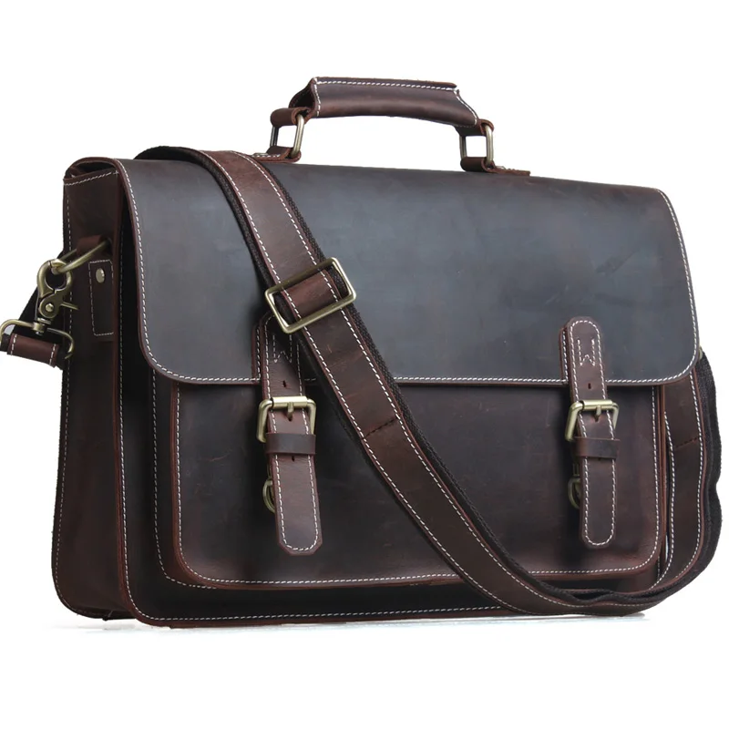 Mens New Brown Distressed Leather Satchel Briefcase Messenger Laptop New Bag