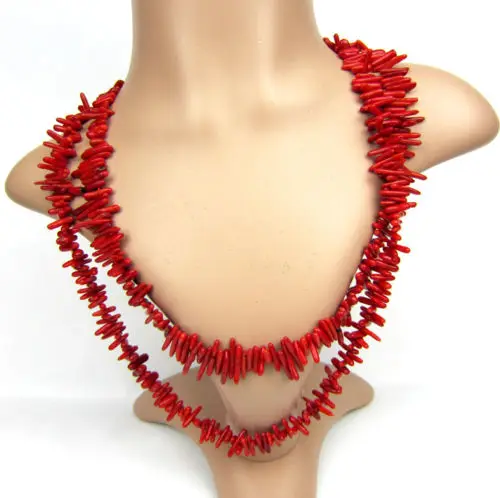

N2795 New Hot Handmade Very Long Red Real Coral Beads Necklace Fashion Jewelry