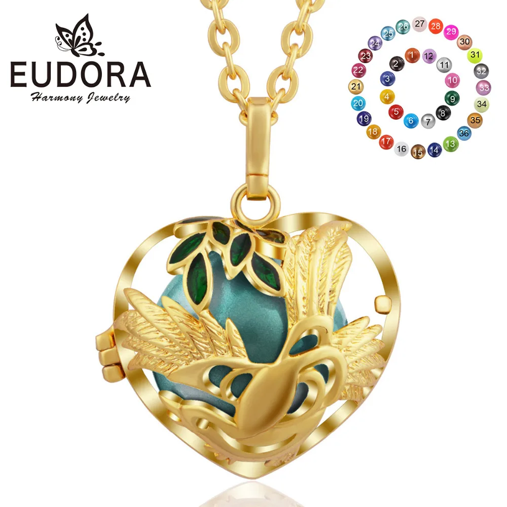 Золотой медальон в форме птицы Eudora 20 мм ожерелье с цветным шариком для беременных