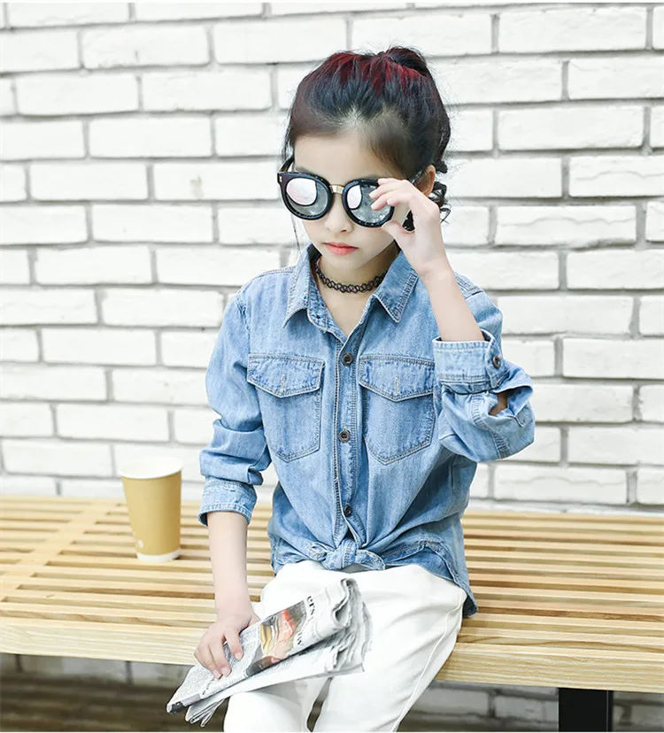 Kids Girls Long Sleeve Denim Shirt 9