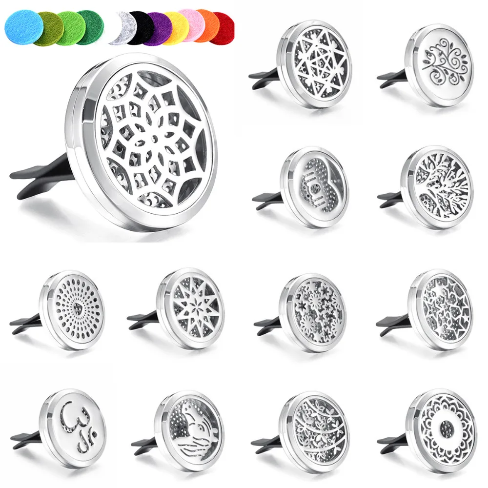 

MJL0025 Aromatherapy Car Essential Oil Diffuser Air Freshener Religious 316L Stainless Steel Locket with Vent Clip 12Refill Pads