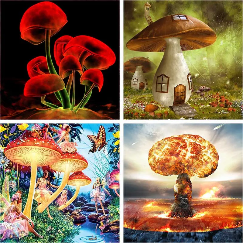 

Full Drill 5d Diamond Painting Mushroom Cloud Diamond Embroidery House Elf Landscape Plant Rhinestone Art Home Decor Gift A29