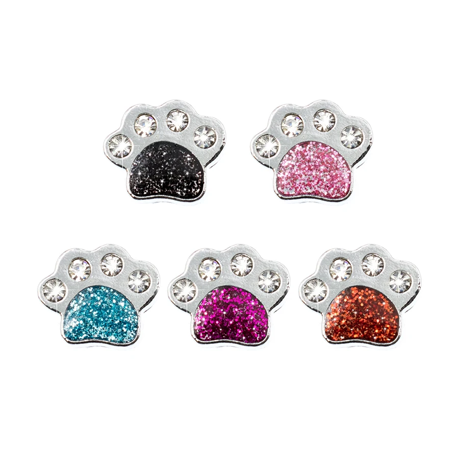 

50pcs Internal Dia.8mm colorful Bling dog paw charms Wholesale can through 8mm Belt Pet Collar band slide Charms as gift