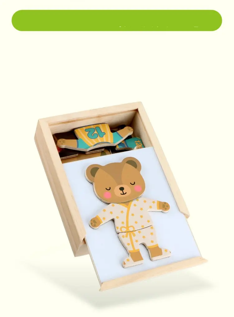 Магнитные мультфильм Медведь изменить деревянные пуговицы игрушки-головоломки Дети Развивающие платье изменение головоломки игрушки для детей