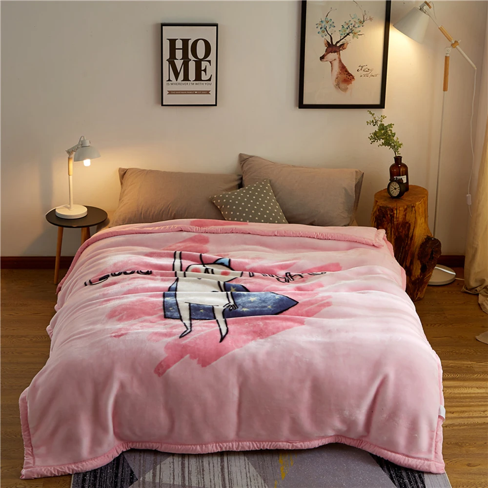 

2018 Pink Cat Animals Soft Winter Print Thick Blanket Little Throws Raschel Microfiber Plaids Bedsheet Polyester